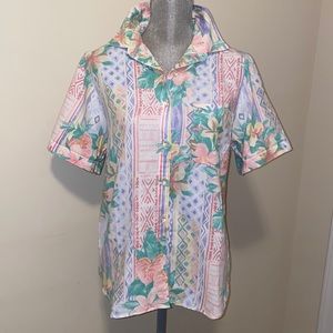 Vintage Aloha Short Sleeve Button Front Blouse Size M